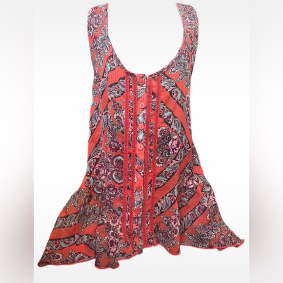 Love on a Hanger Bohemian Paisley Button Down Racerback Sheer Tank Top Red Small - Picture 1 of 6